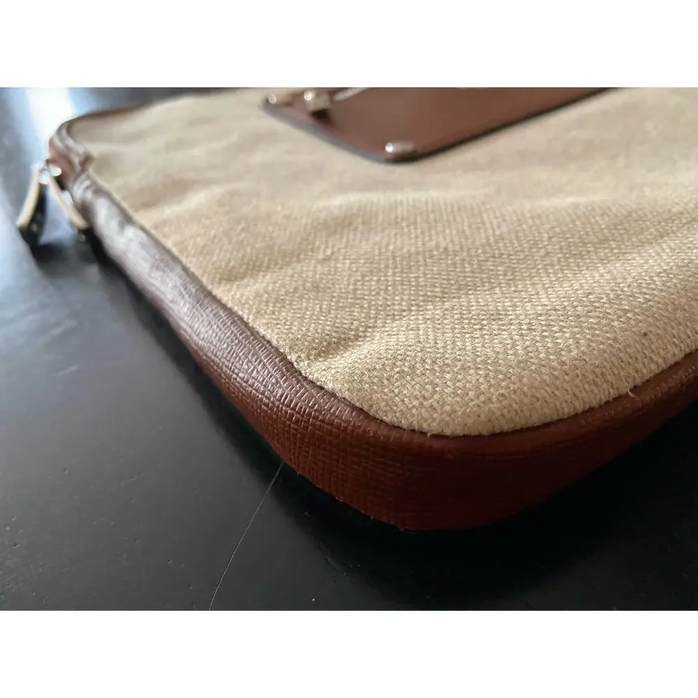 KNOMO Cream Canvas w/Leather Trim Padded Laptop Sleeve